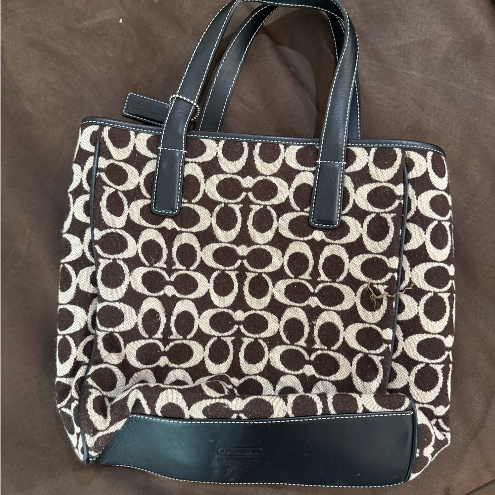 Coach Black and Cream Signature Tote